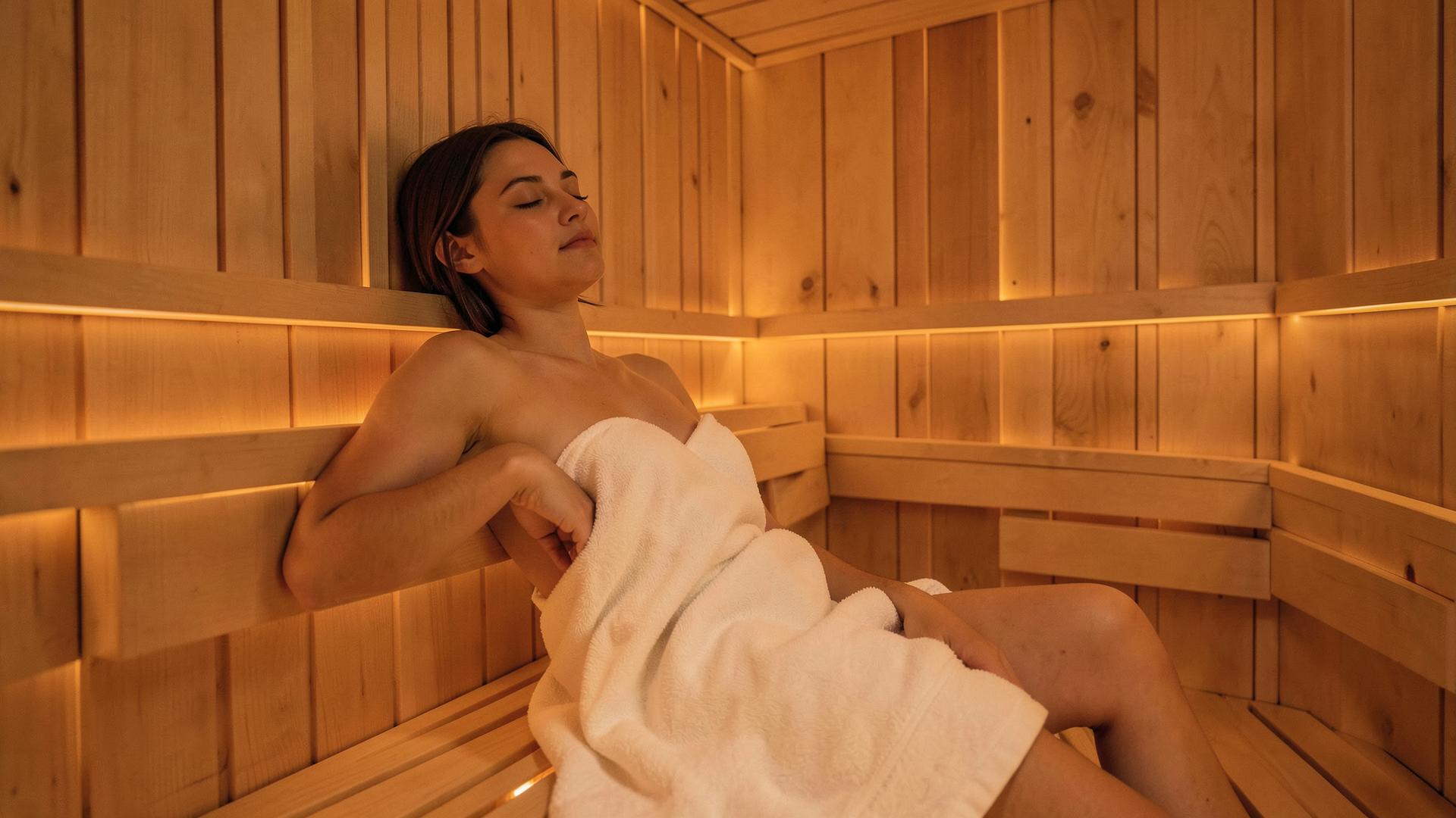Guest relaxing in a warm full-spectrum infrared sauna